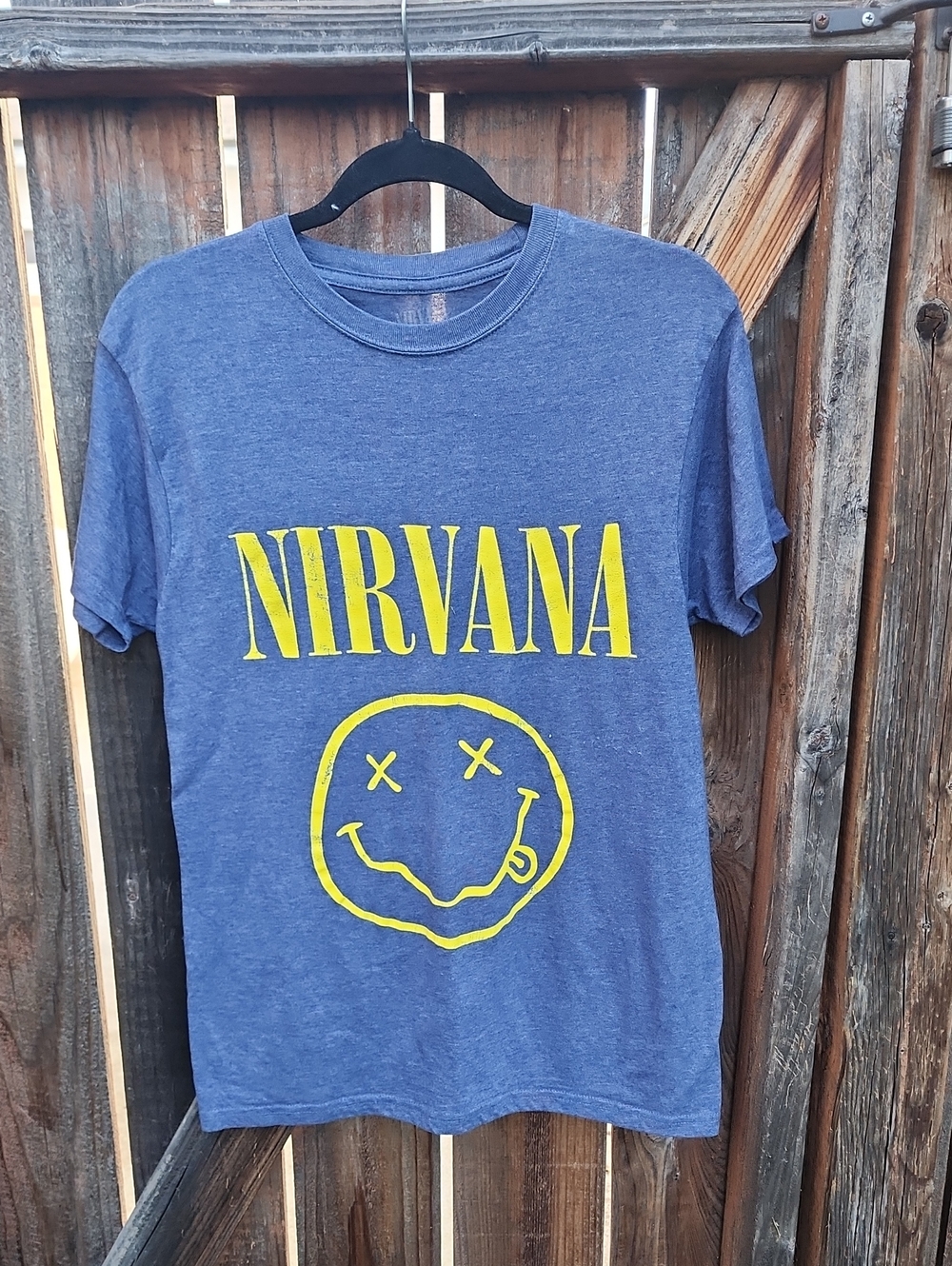 Nirvana Blue Graphic Tee with Yellow Logo, Pre-loved In Fair Condition, Sz. M